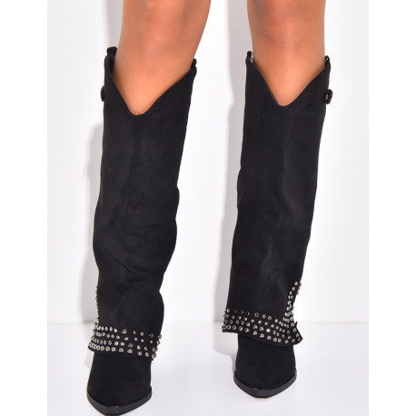 Suede cowboy boots with studs