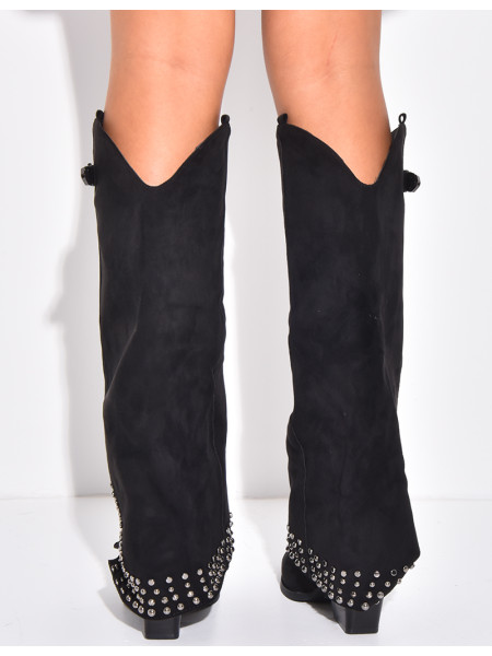 Suede cowboy boots with studs