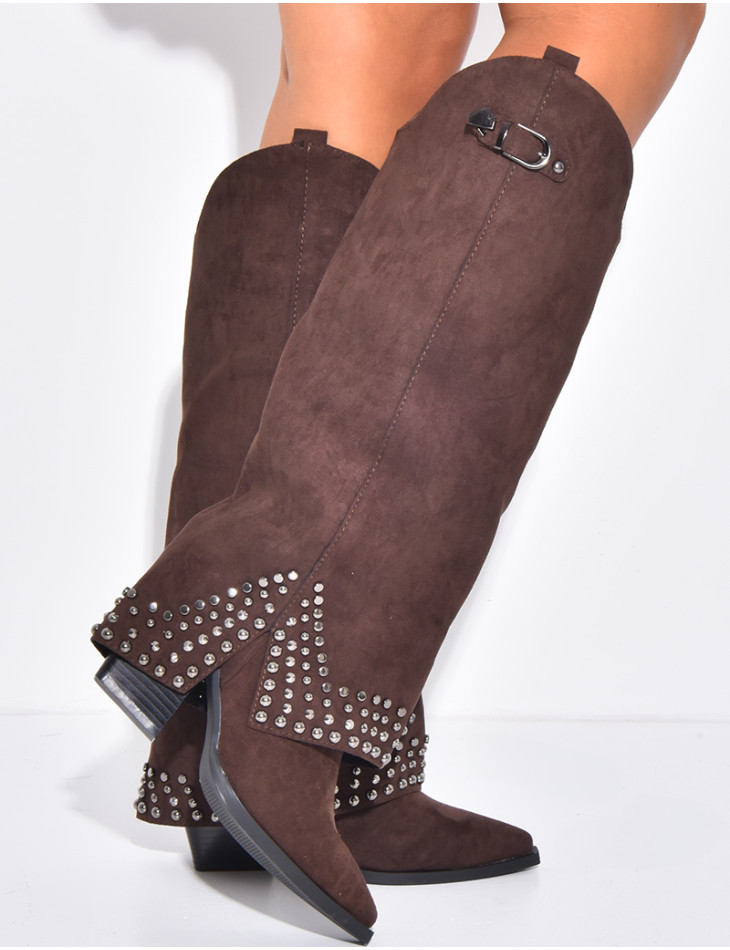 Bottes style santiags en suédine à clous