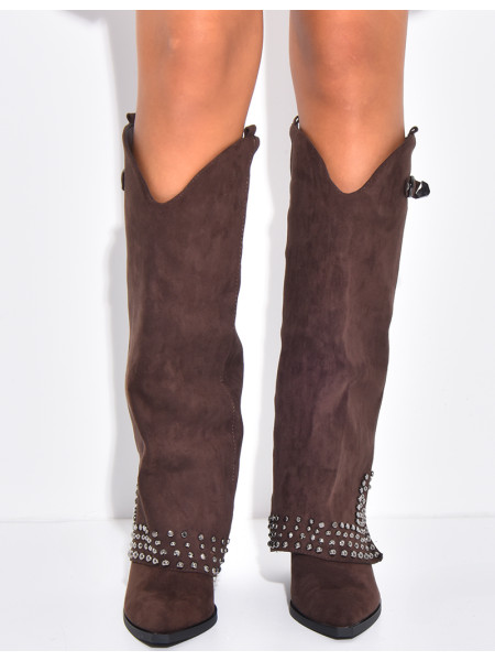 Stiefel im Cowboy-Stil aus Wildlederimitat mit Nieten