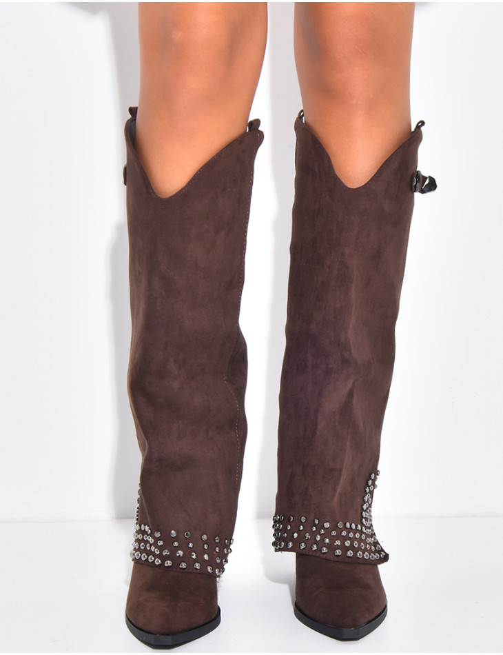 Stiefel im Cowboy-Stil aus Wildlederimitat mit Nieten