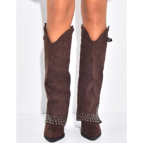 Stiefel im Cowboy-Stil aus Wildlederimitat mit Nieten