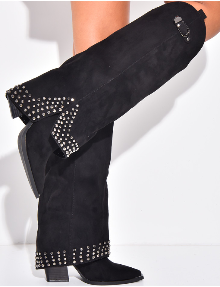 Bottes style santiags en suédine à clous