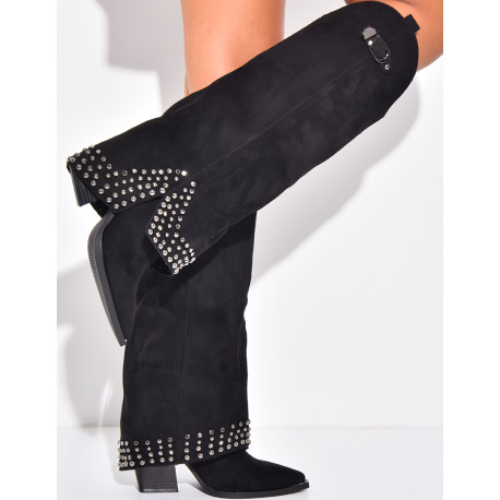 Bottes style santiags en suédine à clous