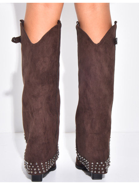 Stiefel im Cowboy-Stil aus Wildlederimitat mit Nieten