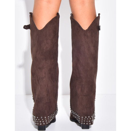 Stiefel im Cowboy-Stil aus Wildlederimitat mit Nieten