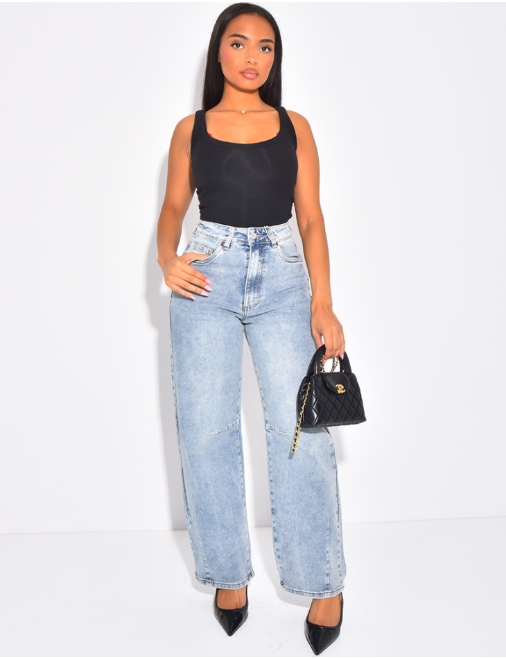 Jeans coupe ballon à taille mi haute