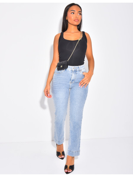 Jeans mom court bleu délavé