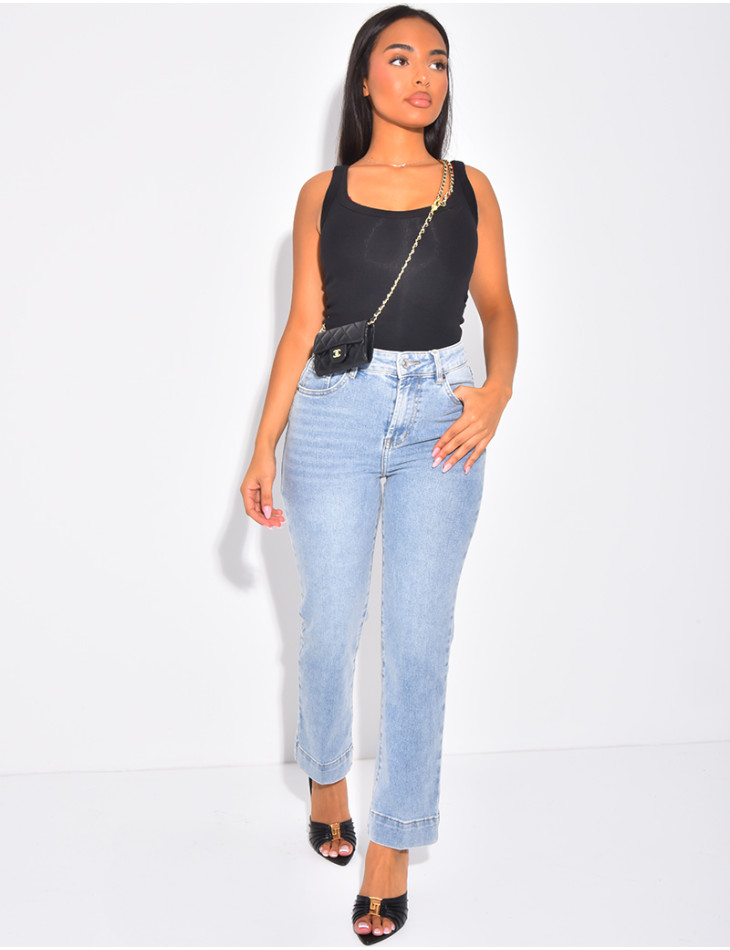 Jeans mom court bleu délavé