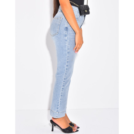 Jeans mom court bleu délavé