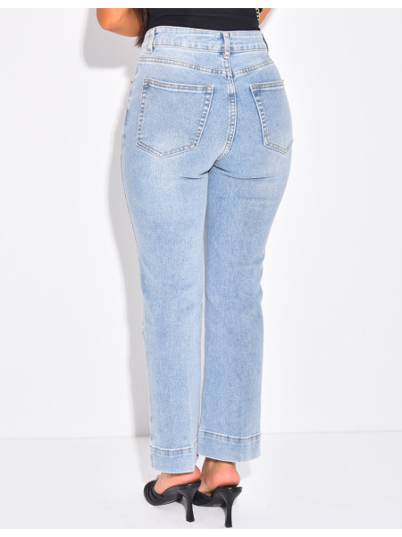 Jeans mom court bleu délavé