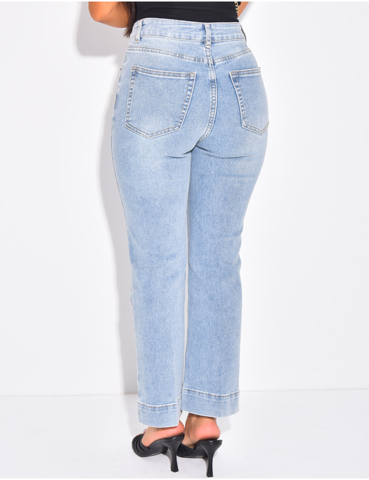 Jeans mom court bleu délavé
