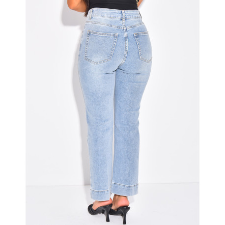 Jeans mom court bleu délavé