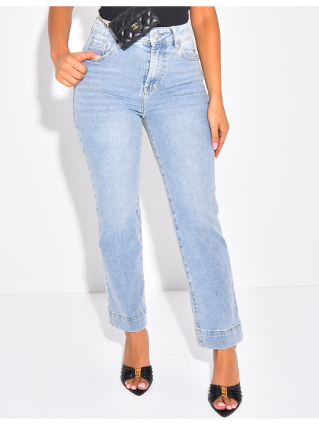 Jeans mom court bleu délavé