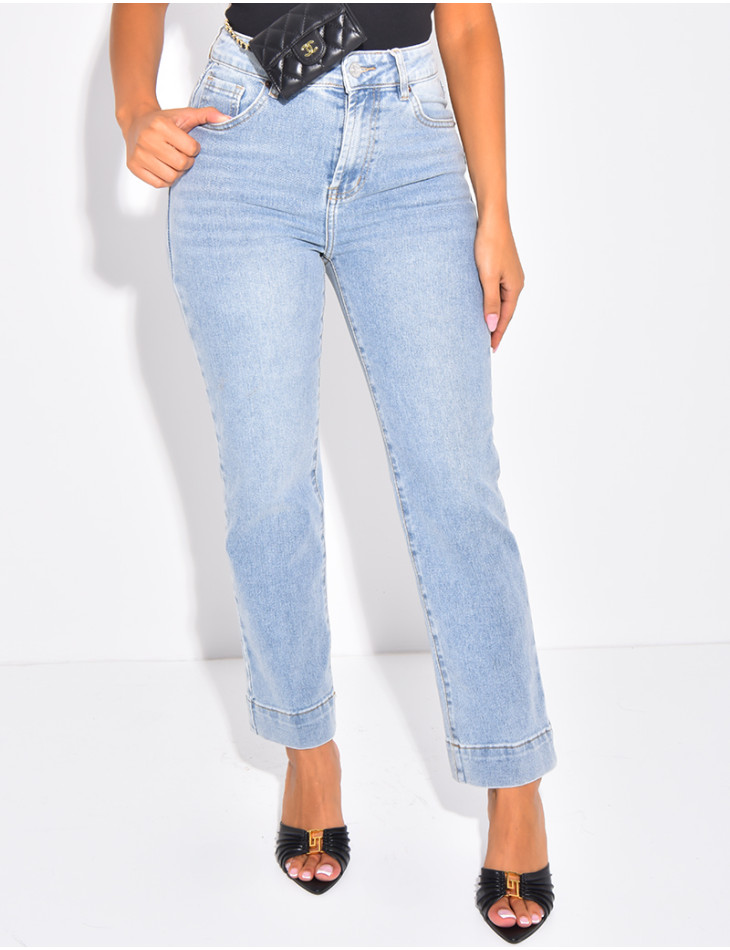 Jeans mom court bleu délavé