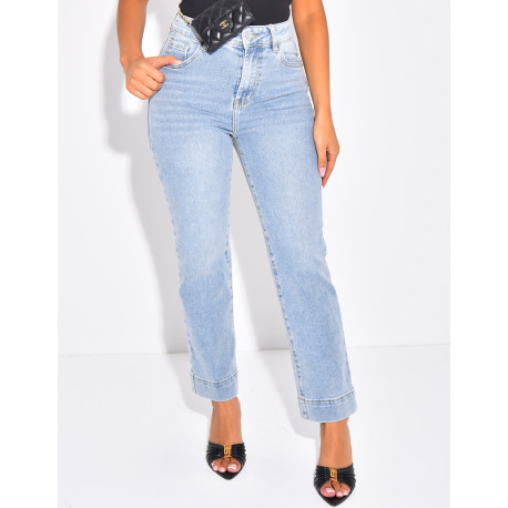 Jeans mom court bleu délavé