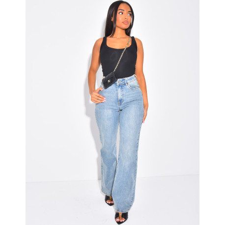 Straight-leg stretch blue faded jeans