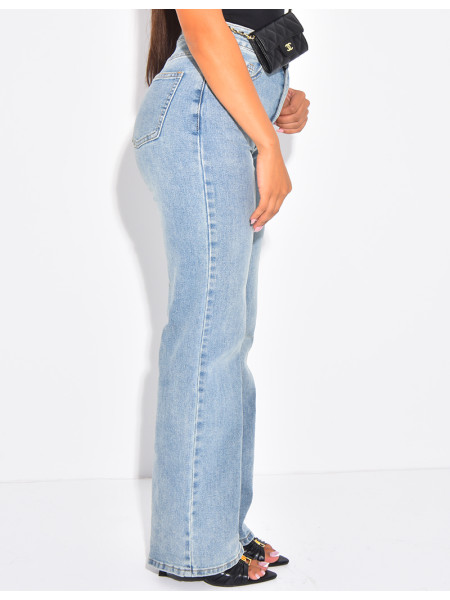 Straight-leg stretch blue faded jeans