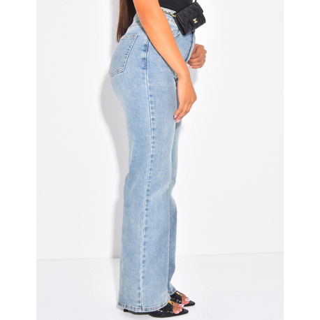 Straight-leg stretch blue faded jeans