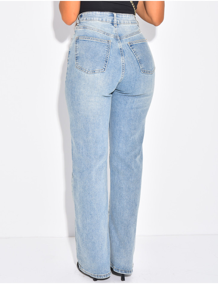 Straight-leg stretch blue faded jeans