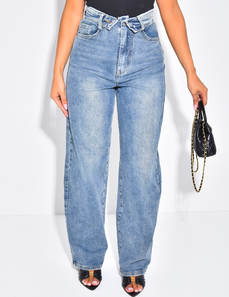 Wide-leg jeans with cuffed...