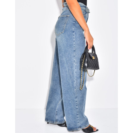 Wide-leg jeans with cuffed waist