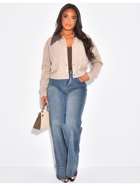 Wollweste mit Taschen und kontrastierendem Kunstlederkragen