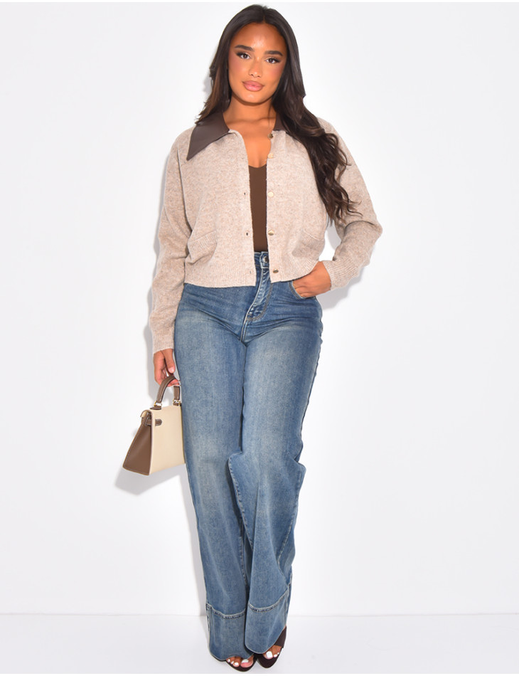 Wollweste mit Taschen und kontrastierendem Kunstlederkragen