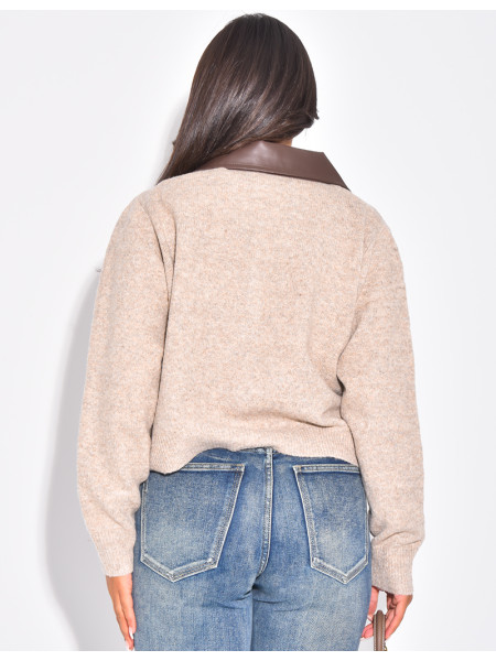 Wollweste mit Taschen und kontrastierendem Kunstlederkragen