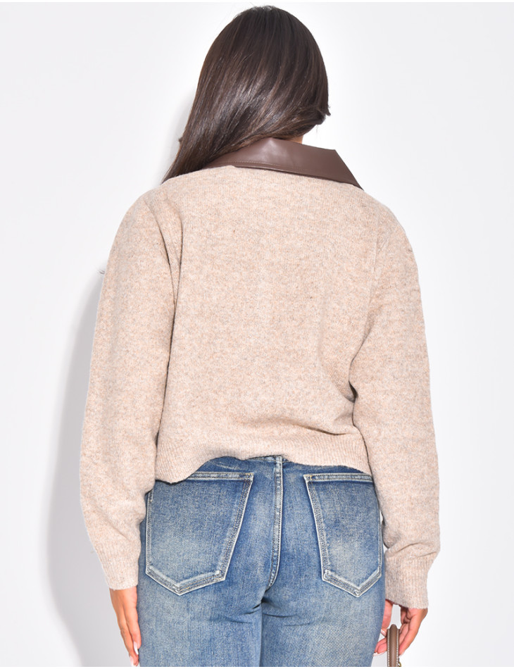 Wollweste mit Taschen und kontrastierendem Kunstlederkragen