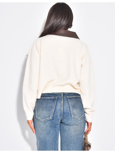 Wollweste mit Taschen und kontrastierendem Kunstlederkragen