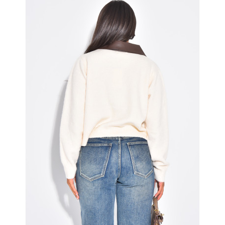 Wollweste mit Taschen und kontrastierendem Kunstlederkragen