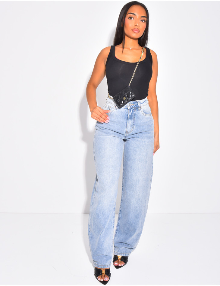 Jeans coupe ballon à taille mi haute