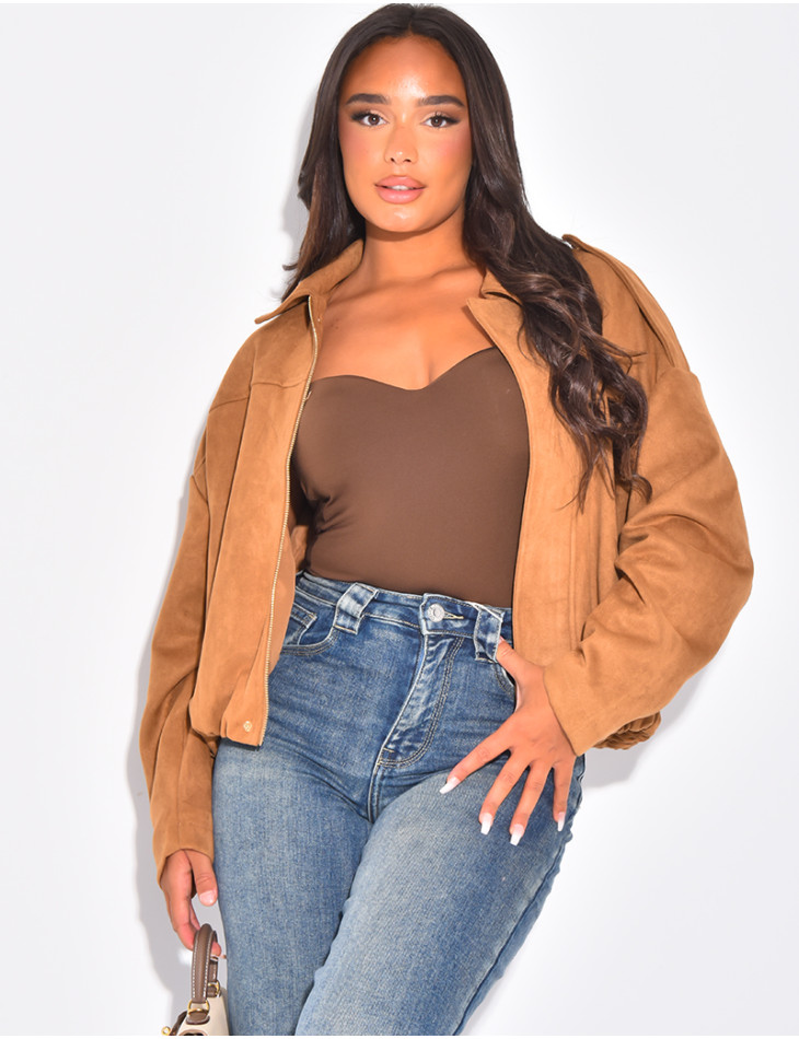 Veste oversize en suédine camel