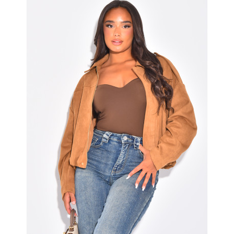Veste oversize en suédine camel