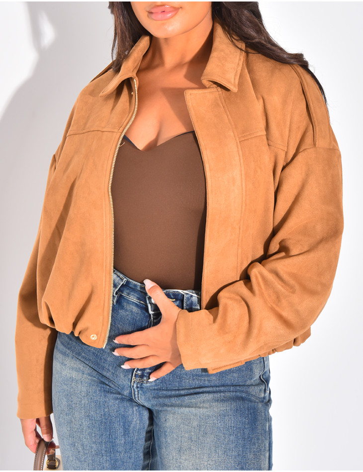 Veste oversize en suédine camel