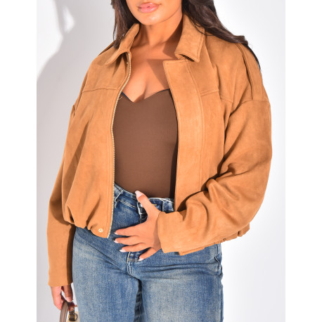 Veste oversize en suédine camel