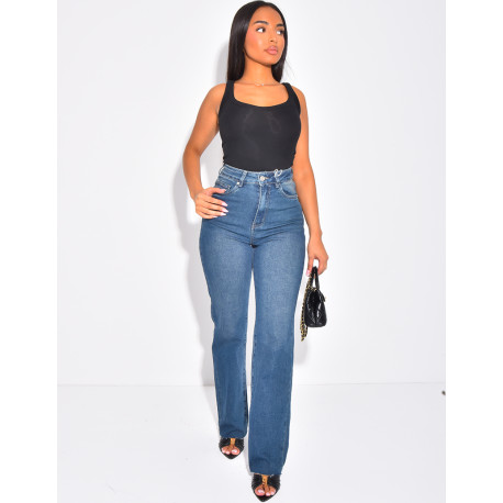 Straight-leg stretch blue faded jeans