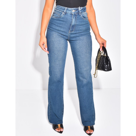 Straight-leg stretch blue faded jeans