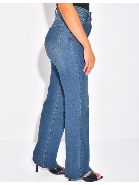Straight-leg stretch blue faded jeans