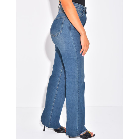 Straight-leg stretch blue faded jeans