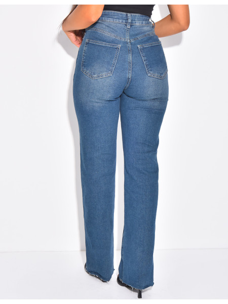 Straight-leg stretch blue faded jeans