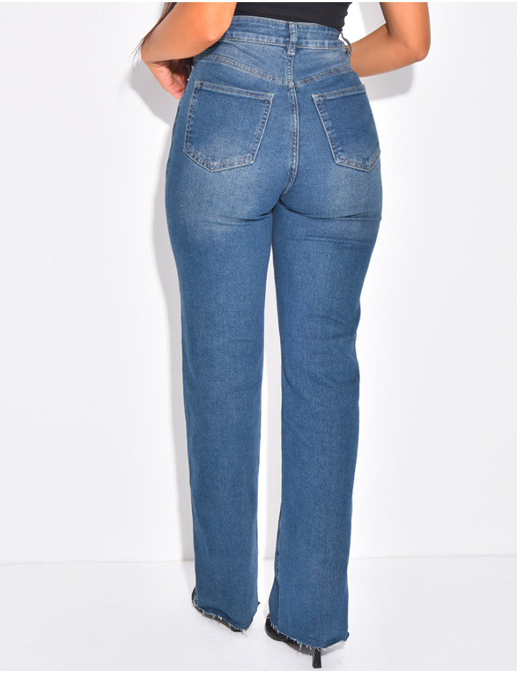 Straight-leg stretch blue faded jeans