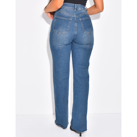 Straight-leg stretch blue faded jeans