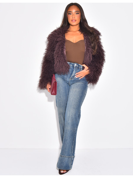 Kurzer Mantel mit flauschigem Fell