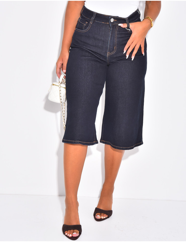 Bermuda en jeans stretch bleu brut