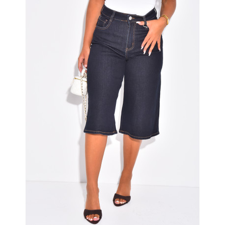 Bermuda en jeans stretch bleu brut