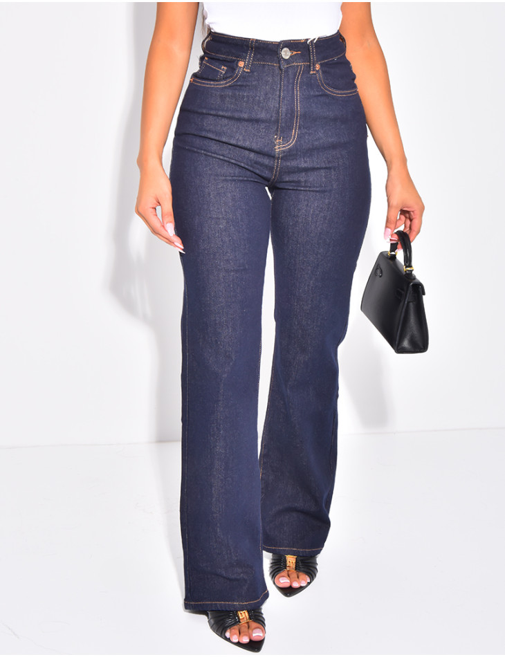 Straight-leg stretch raw denim jeans