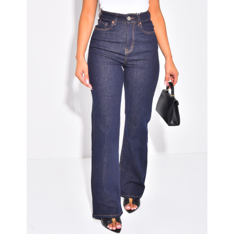 Straight-leg stretch raw denim jeans