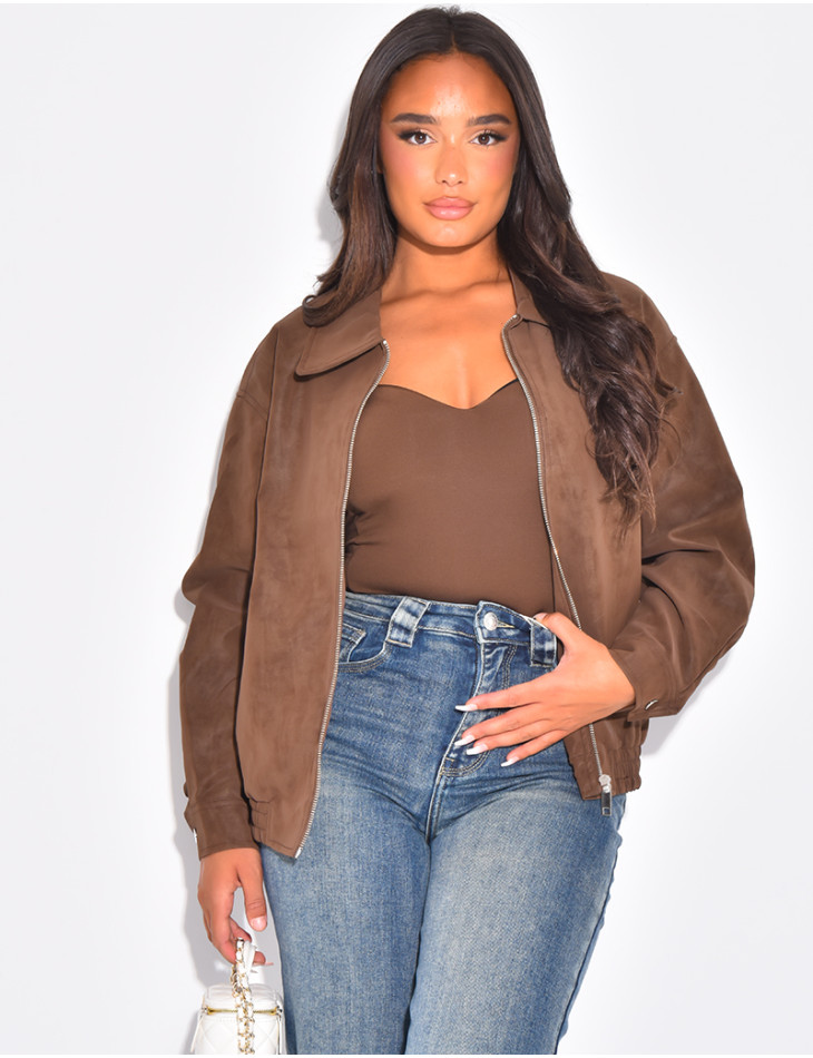 Veste oversize en suédine marron chocolat